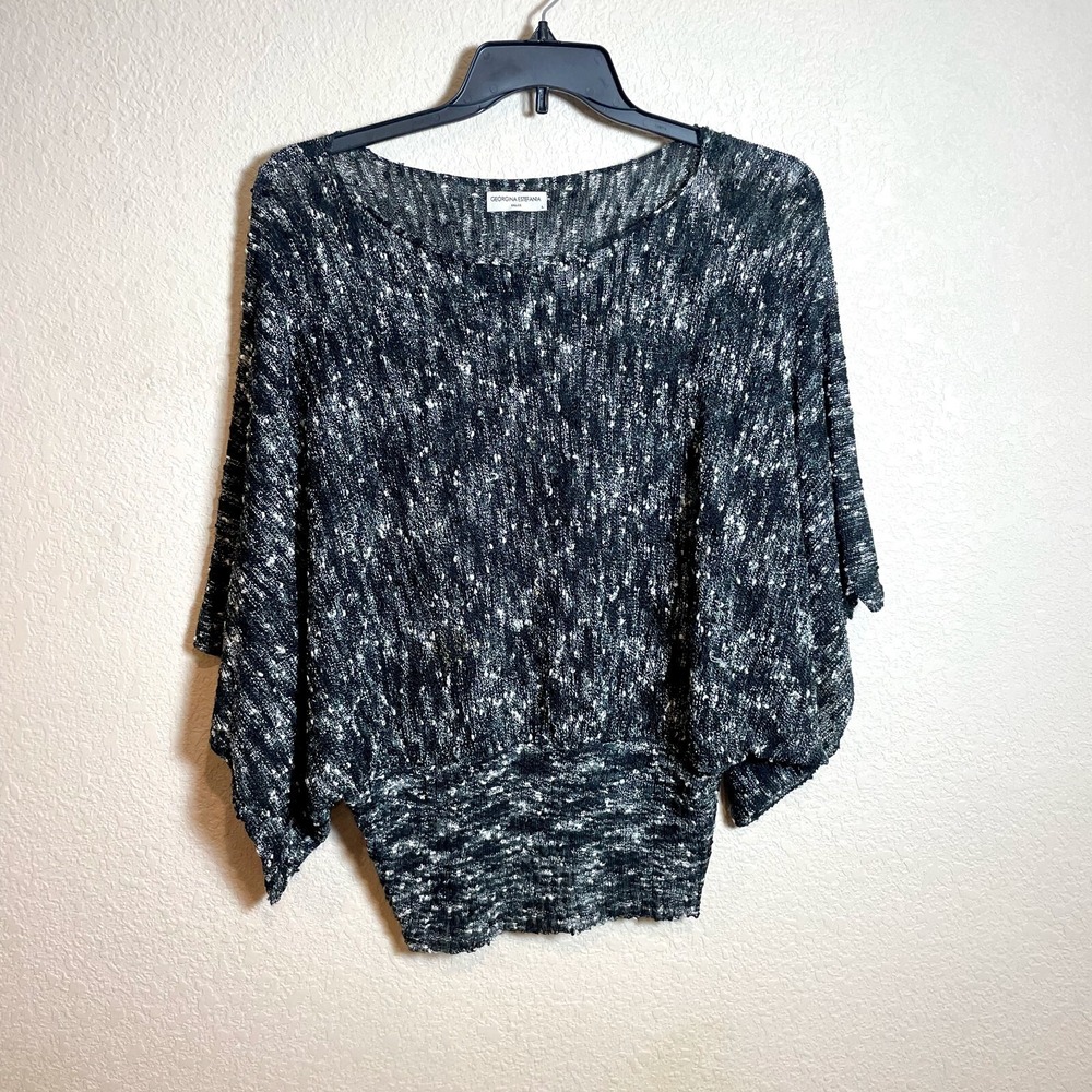 Georgina Estefania Pullover Sweater Womens Large Black 3/4 Dolman‎ Sleeve Knit